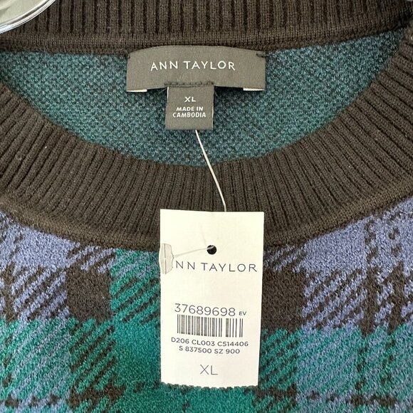 Ann Taylor Crew Neck Sweater Size XL Plaid Rainforest Relaxed fit - Picture 6 of 11